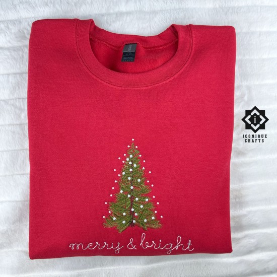 Personalized Christmas Sweatshirt - Custom Embroidered Tree Design - Holiday Sweater Gift for Women & Men