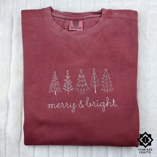 Embroidered Christmas Trees Sweatshirt – Festive Holiday Sweater for Christmas