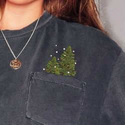 Comfort Colors Christmas Trees Embroidered Pocket Shirt | Gift for Her