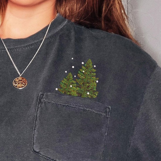 Comfort Colors Christmas Trees Embroidered Pocket Shirt | Gift for Her