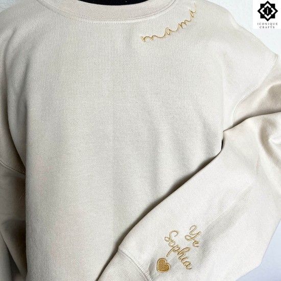 Custom Mama Embroidered Neckline Sweatshirt 