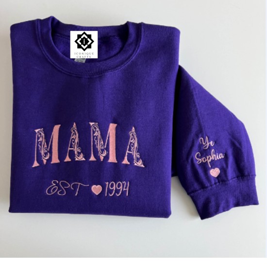 Custom Mama Embroidered Elegant Sweatshirt 