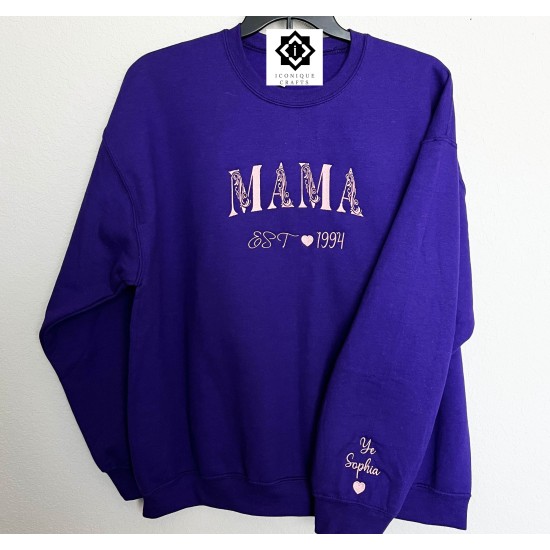 Custom Mama Embroidered Elegant Sweatshirt 