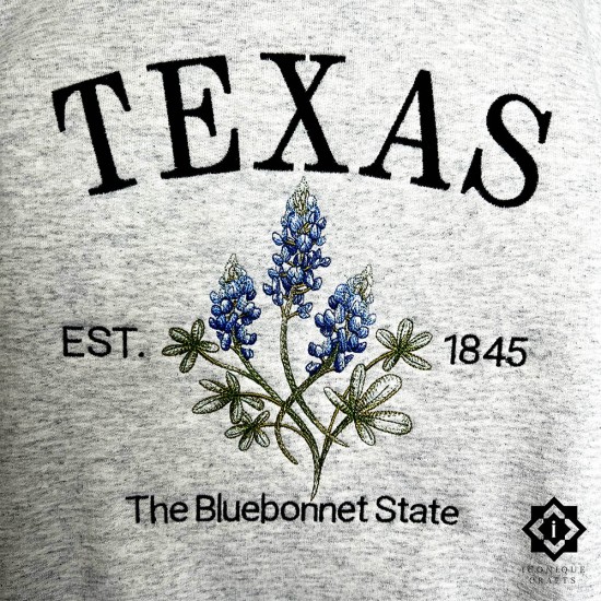 Embroidered Texas Bluebonnet Unisex Sweatshirt,  Texas State 1845 Sweatshirt