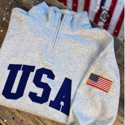 Embroidered USA Quarter Zip Sweatshirt, Retro Vintage USA Flag Shirt, USA Pride, Semiquincentennial Gift