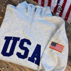 Embroidered USA Quarter Zip Sweatshirt, Retro Vintage USA Flag Shirt, USA Pride, Semiquincentennial Gift