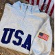 Embroidered USA Quarter Zip Sweatshirt, Retro Vintage USA Flag Shirt, USA Pride, Semiquincentennial Gift