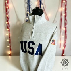 Embroidered USA Quarter Zip Sweatshirt, Retro Vintage USA Flag Shirt, USA Pride, Semiquincentennial Gift
