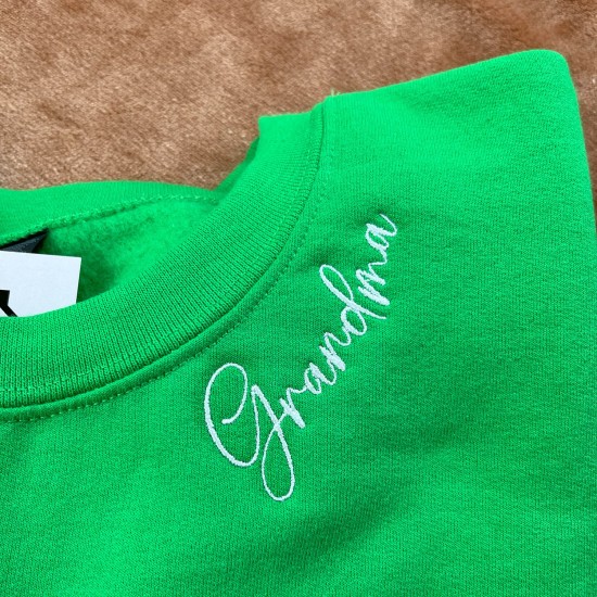 Custom Embroidered School Spirit Mama Grandma or Any Text on Neckline Sweatshirt, Names on Sleeve, Gift for Mom Mother Nana Sweater